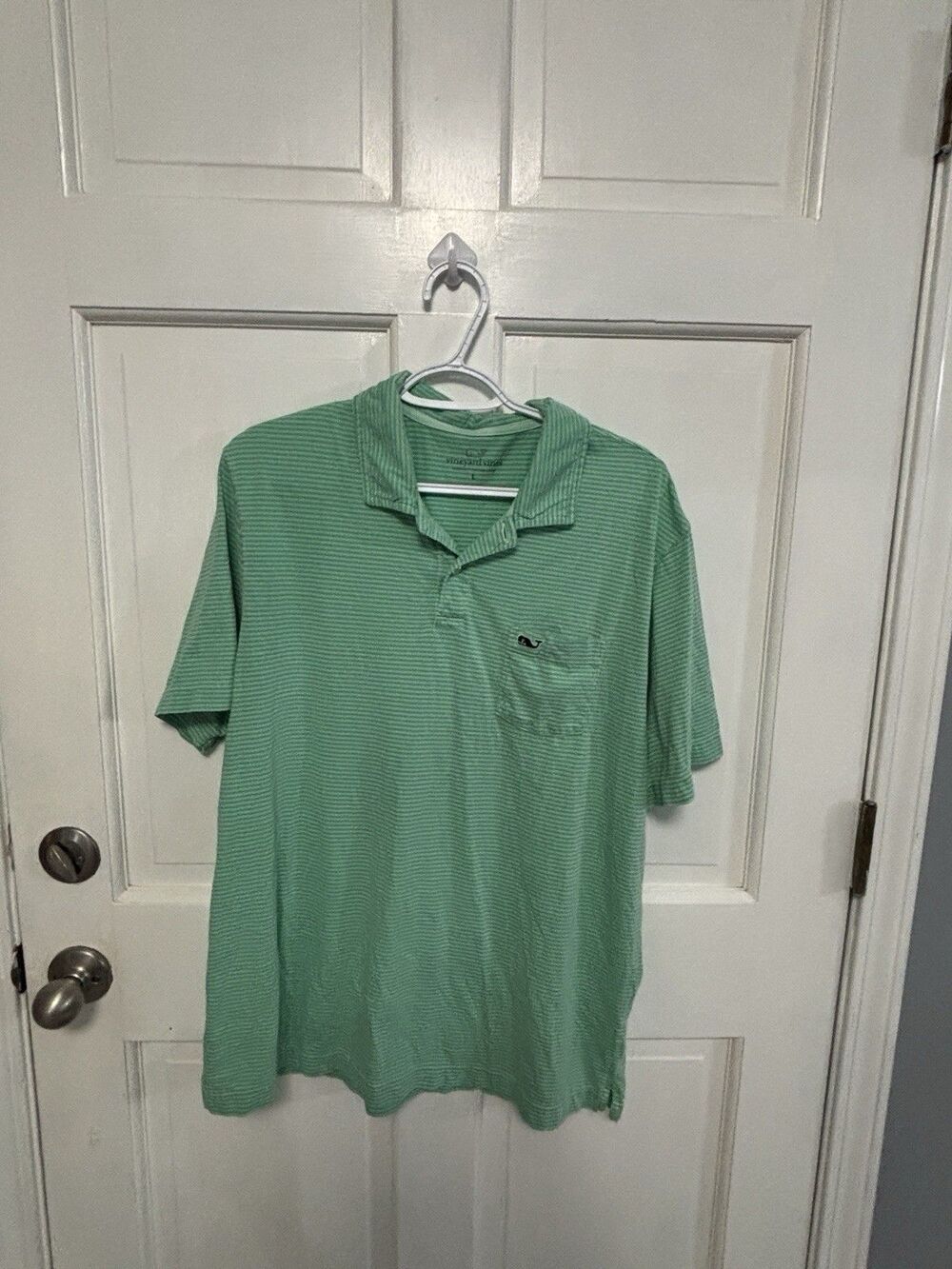 Men’s Vineyard Vines Green Striped Short Sleeve Polo Size L Workwear Casual
